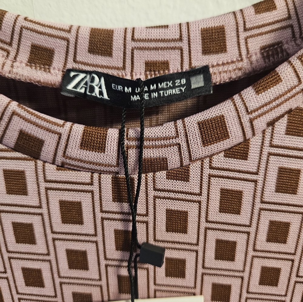 Zara Pink Geometric Long Sleeve Dress - Picture 3 of 4
